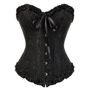 Sz XL Women Lace Up Boned Bustier Corset Overbust Burlesque Lingerie Waist Cinch